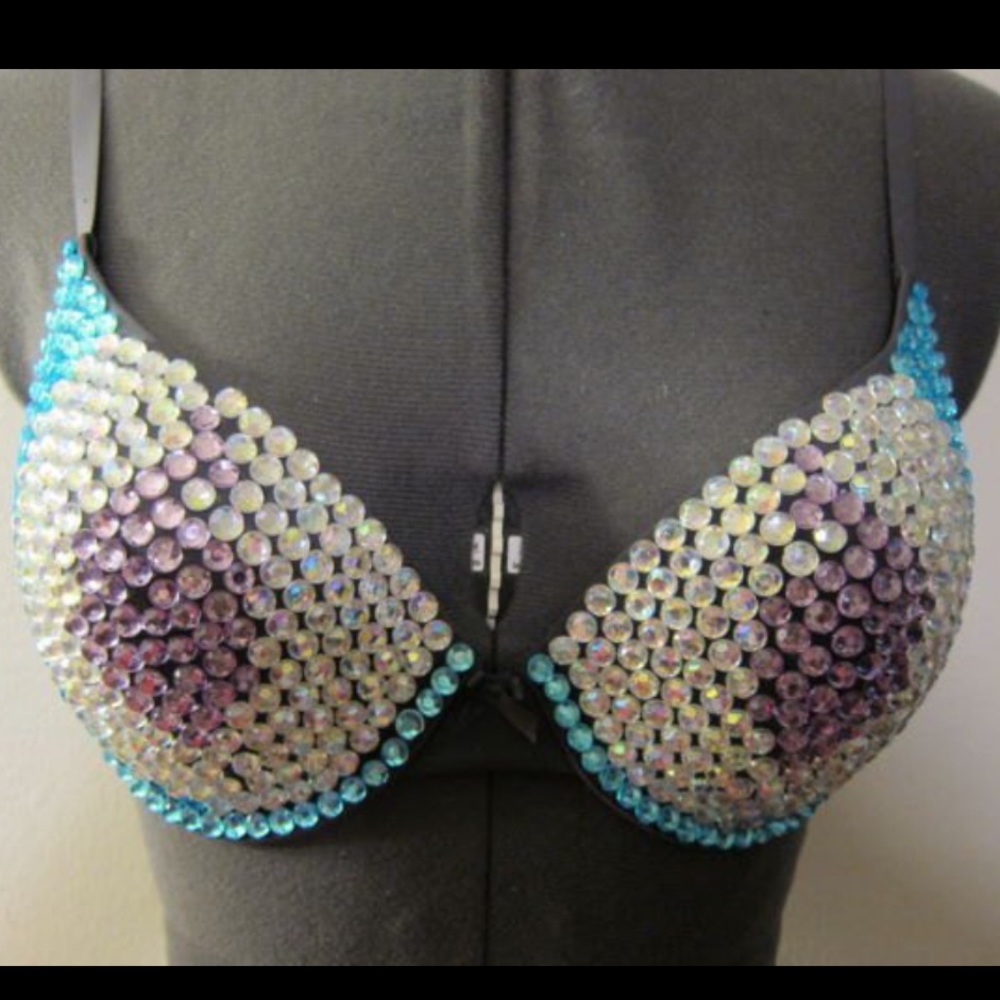 Embellished bra with acrylic rhinestones- 32D